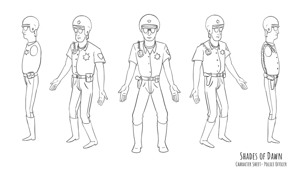 Shades of Dawn Character Model Sheet Police Officer Turnaround